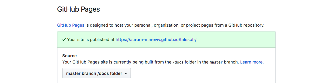 Activating GitHub pages